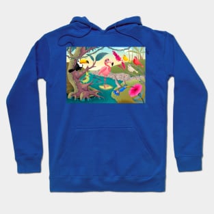 Group of funny tropical birds in the jungle Hoodie